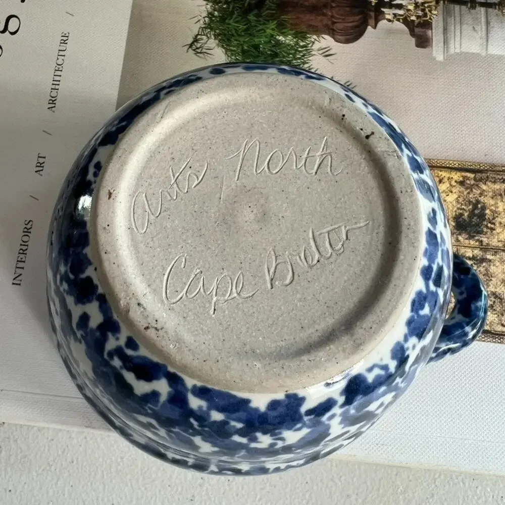 Arts North Pottery Side Dish Bowl Speckled Blue and White Design Stoneware